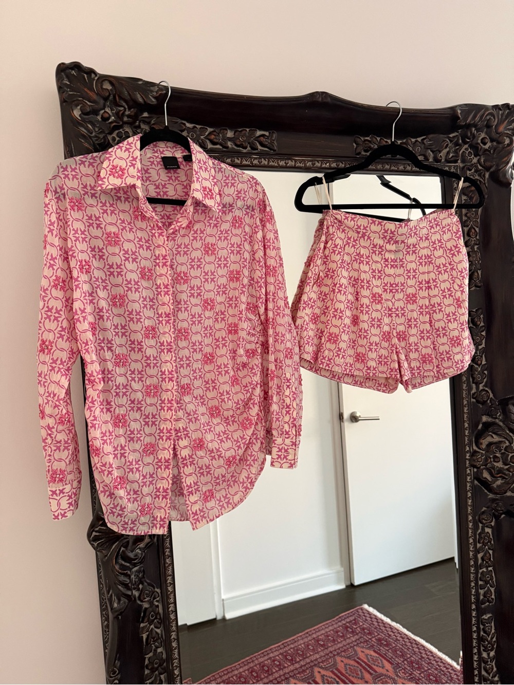 Pinko Pink Printed Button-Down Top and Shorts Set